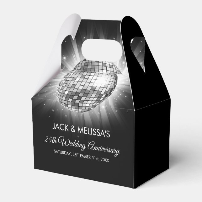 Caja Para Regalos 25.º Boda Fiesta Silver Disco Ball (Front Side)