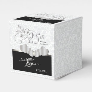 Caja Para Regalos 25° Aniversario del Boda de Plata y Blanco