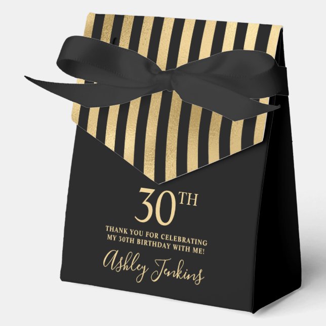 Caja Para Regalos 30th Birthday Gold Striped Thank You  (Anverso)