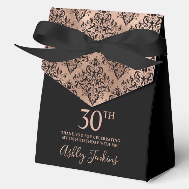 Caja Para Regalos 30th Birthday Rose Gold Damask Thank You  (Anverso)