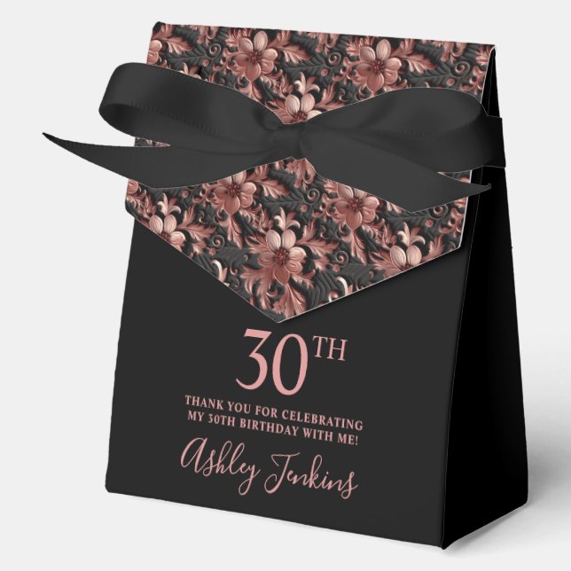 Caja Para Regalos 30th Birthday Rose Gold Floral Thank You  (Anverso)