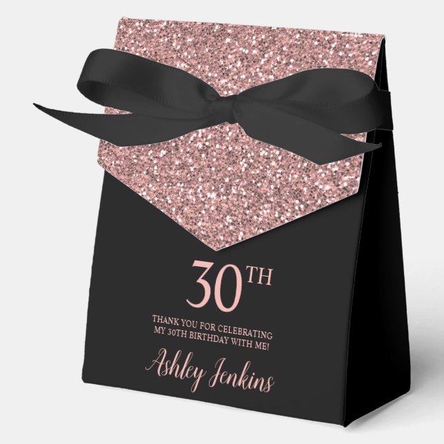 Caja Para Regalos 30th Birthday Rose Gold Glitter Thank You (Anverso)