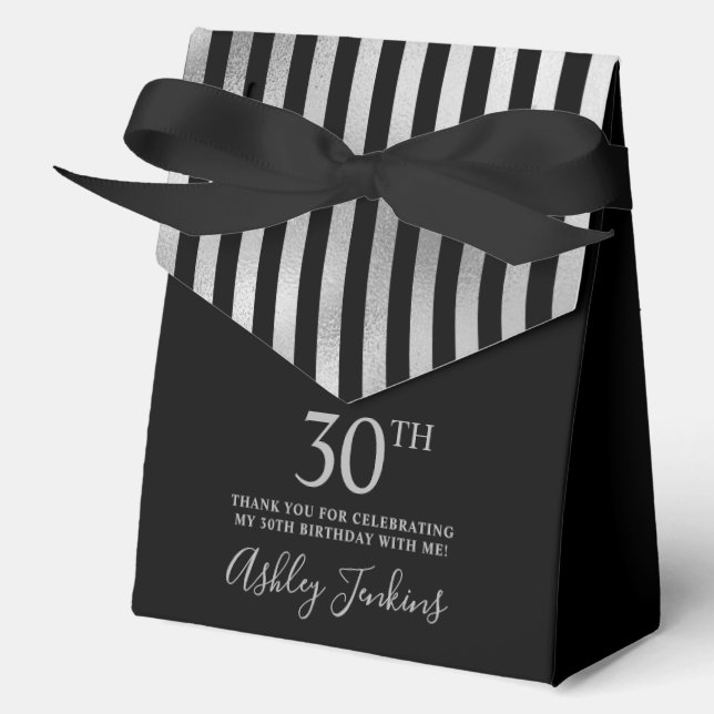 Caja Para Regalos 30th Birthday Silver Striped Thank You  (Anverso)