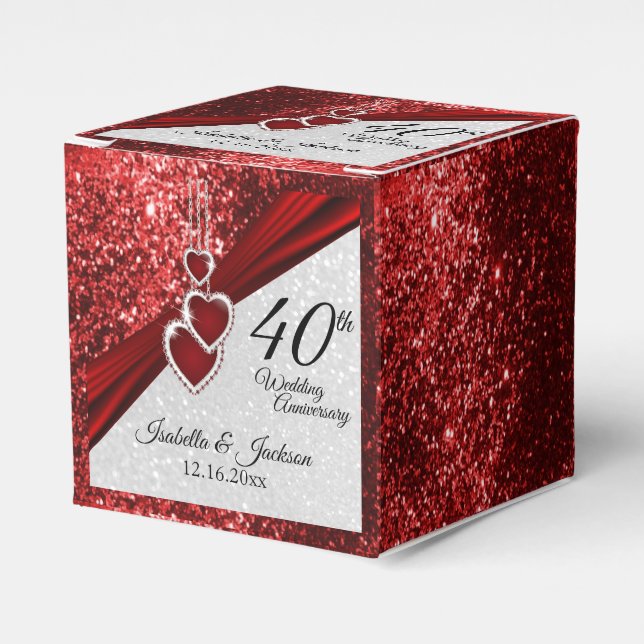 Caja Para Regalos 40.º Aniversario del Rojo y Purpurina de Ruby (Costado Anverso)