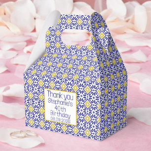 Caja Para Regalos 40.º cumpleaños Baldosas portuguesas Azul Mediterr