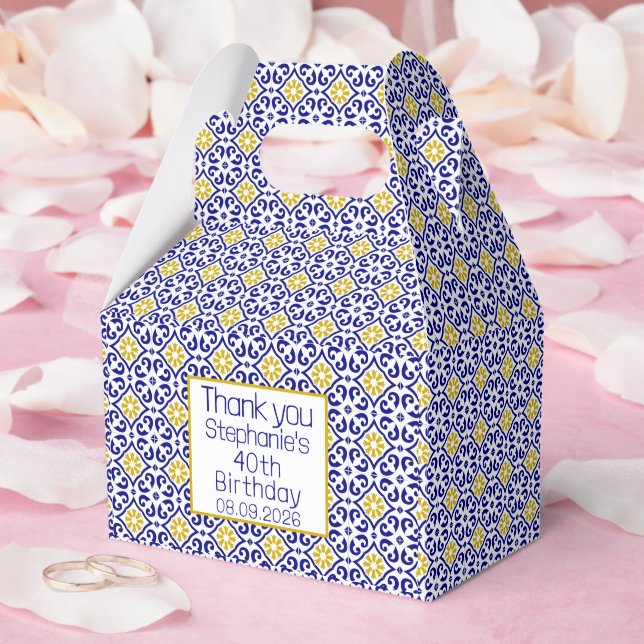 Caja Para Regalos 40.º cumpleaños Baldosas portuguesas Azul Mediterr (Boda)