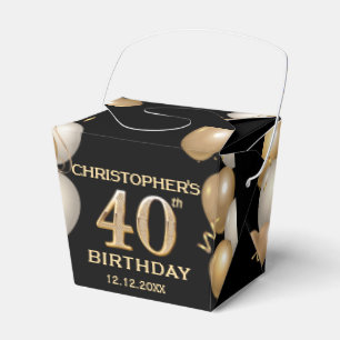 Caja Para Regalos 40.º Fiesta de cumpleaños Globos de oro y negro