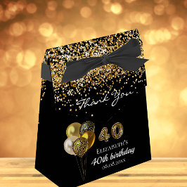 Caja Para Regalos 40 años leopardo purpurina de oro negro, gracias