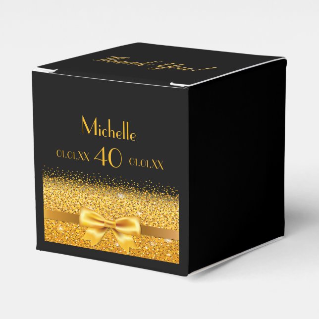 Caja Para Regalos 40 cumpleaños fiesta oro negro gracias (Costado Anverso)