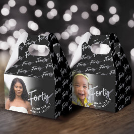 Caja Para Regalos 40th birthday Forty script silver black photo