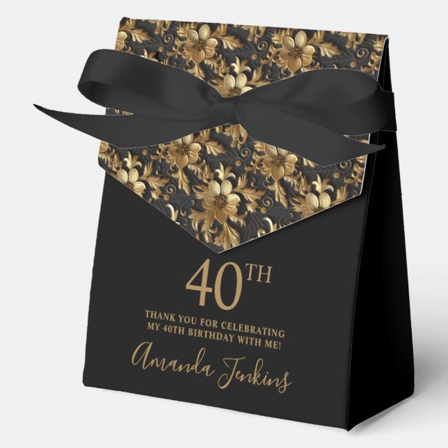 Caja Para Regalos 40th Birthday Gold Floral Thank You  (Anverso)