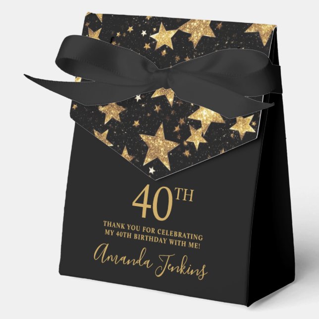 Caja Para Regalos 40th Birthday Gold Stars Thank You  (Anverso)