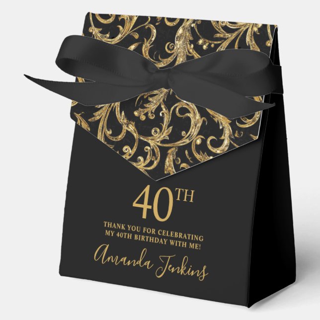Caja Para Regalos 40th Birthday Gold Swirls Thank You  (Anverso)