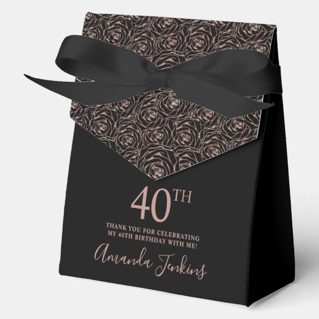 Caja Para Regalos 40th Birthday Rose Gold Glitter Roses Thank You  (Anverso)