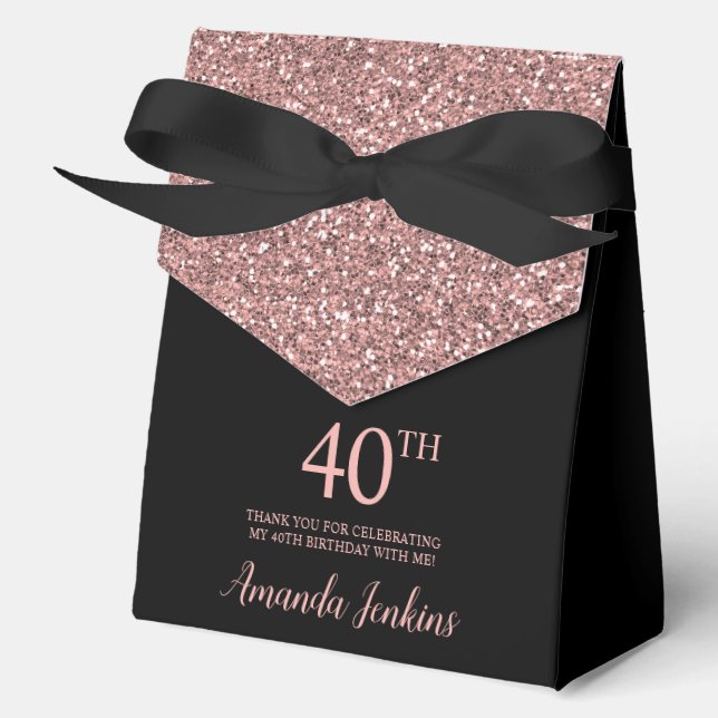 Caja Para Regalos 40th Birthday Rose Gold Glitter Thank You (Anverso)