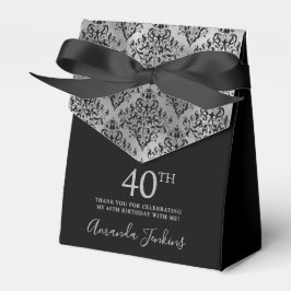 Caja Para Regalos 40th Birthday Silver Damask Thank You