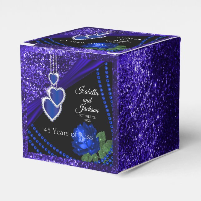 Caja Para Regalos 45° Aniversario Rosa y Purpurina Azul zafiro (Costado Anverso)