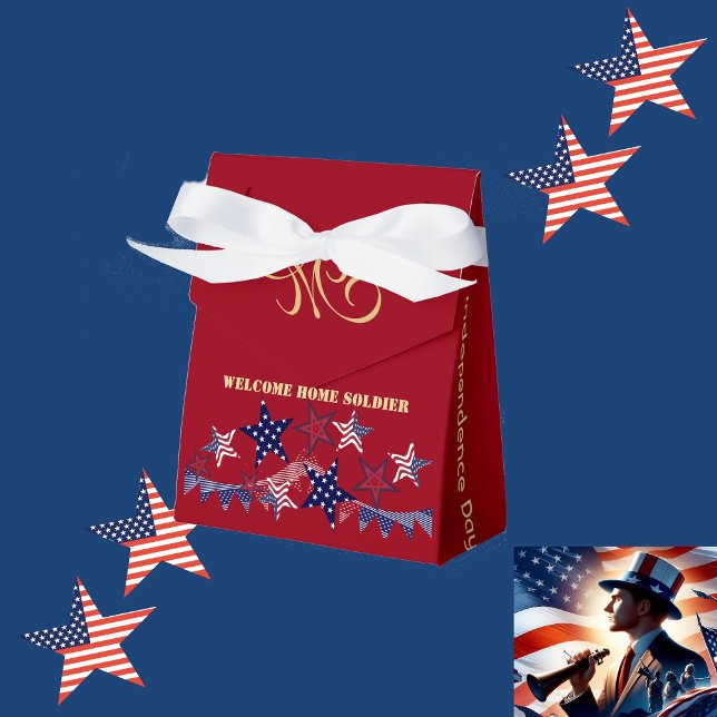 Caja Para Regalos 4 de julio Estrellas Patrióticas dan la bienvenida (4th July Patriotic Stars Welcome Home Soldier Favor Boxes)