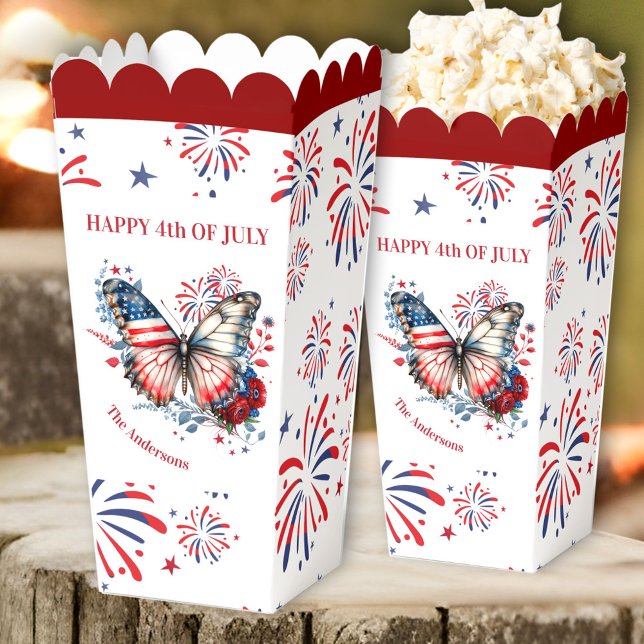 Caja Para Regalos 4 de julio nombre de familia patriótica de fuegos  (4th of July Patriotic Firework Family Name Favor Boxes)