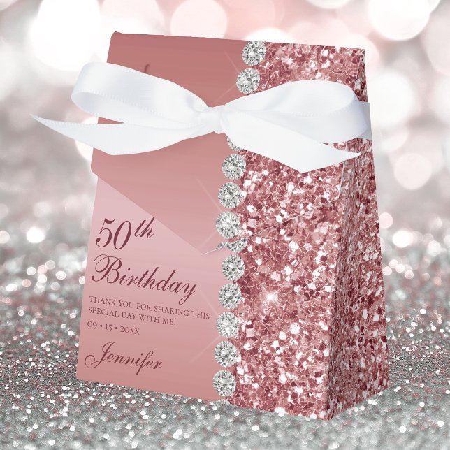 Caja Para Regalos 50º Cumpleaños Elegante Rosa Dorado (Subido por el creador)