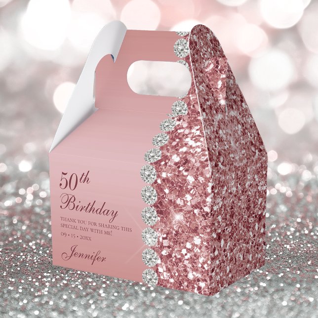 Caja Para Regalos 50º Cumpleaños Elegante Rosa Dorado (Subido por el creador)