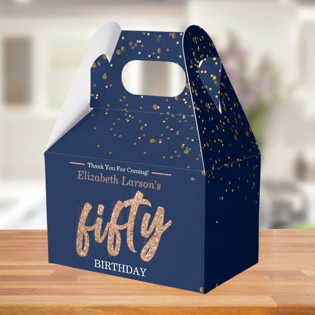 Caja Para Regalos 50.ª Fiesta de Cumpleaños Oro Moderno y Azul | Cin (Subido por el creador)