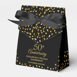 Caja Para Regalos 50.º Aniversario Boda Corazones Negros Y Oro