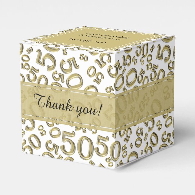 Caja Para Regalos 50.º Patrón de números dorados/blancos (Costado Anverso)
