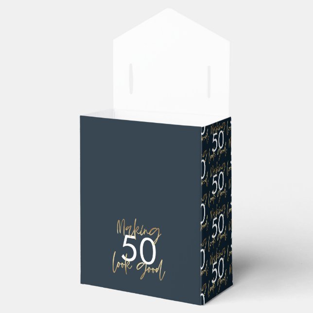 Caja Para Regalos 50 Aniversario azul y oro simple elegante moderno (Abierto)