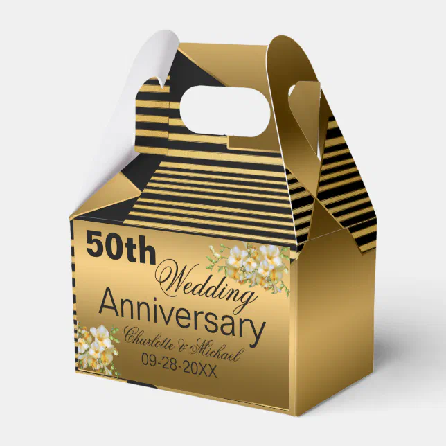 Caja Para Regalos 50.º Aniversario Boda Corazones de Oro Elegantes