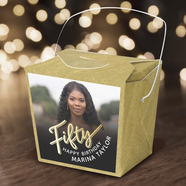 Caja Para Regalos 50° cumpleaños Cincuenta guiones de oro foto negra (Subido por el creador)