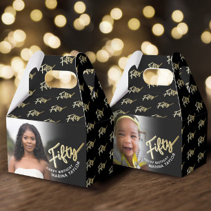 Caja Para Regalos 50° cumpleaños Cincuenta guiones de oro foto negra