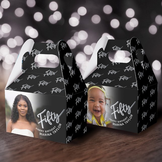 Caja Para Regalos 50° cumpleaños Cincuenta guiones foto negra de pla (Subido por el creador)