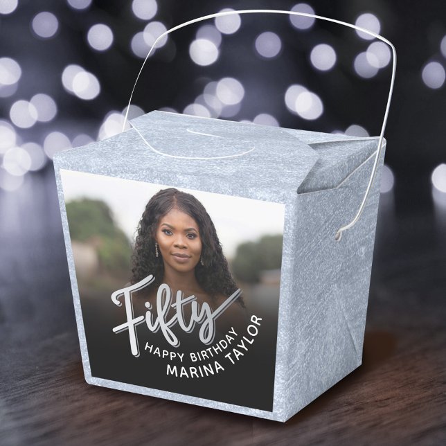 Caja Para Regalos 50° cumpleaños Cincuenta guiones foto negra de pla (Subido por el creador)
