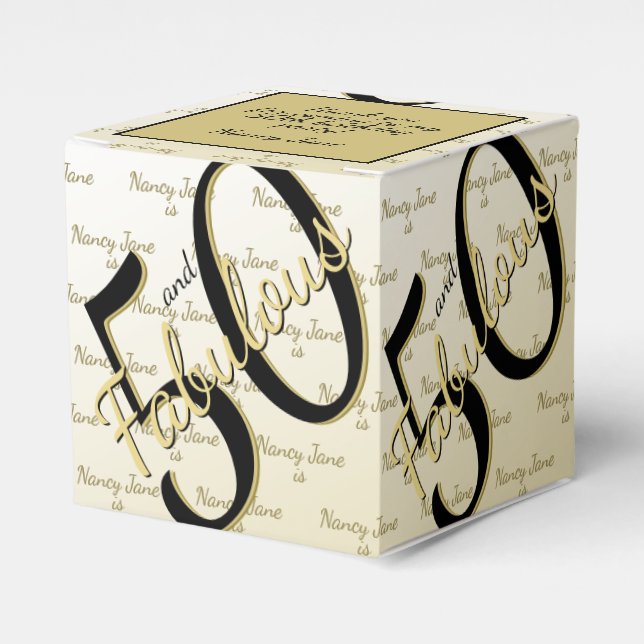 Caja Para Regalos 50 y fabuloso mensaje Black/Gold de la fiesta de c (Costado Anverso)