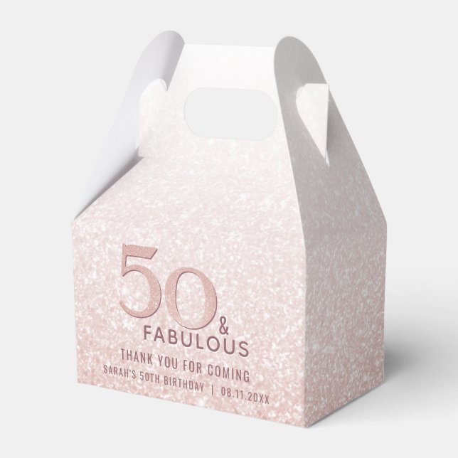 Caja Para Regalos 50 y fabuloso Rosa de oro Purpurina de cumpleaños (Front Side)