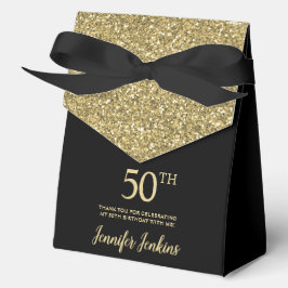 Caja Para Regalos 50th Birthday Black Gold Glitter Thank You