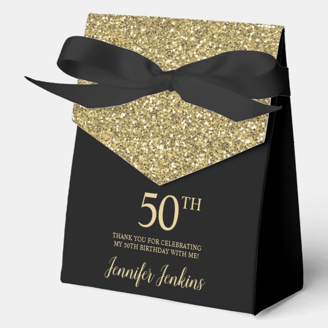 Caja Para Regalos 50th Birthday Black Gold Glitter Thank You (Anverso)