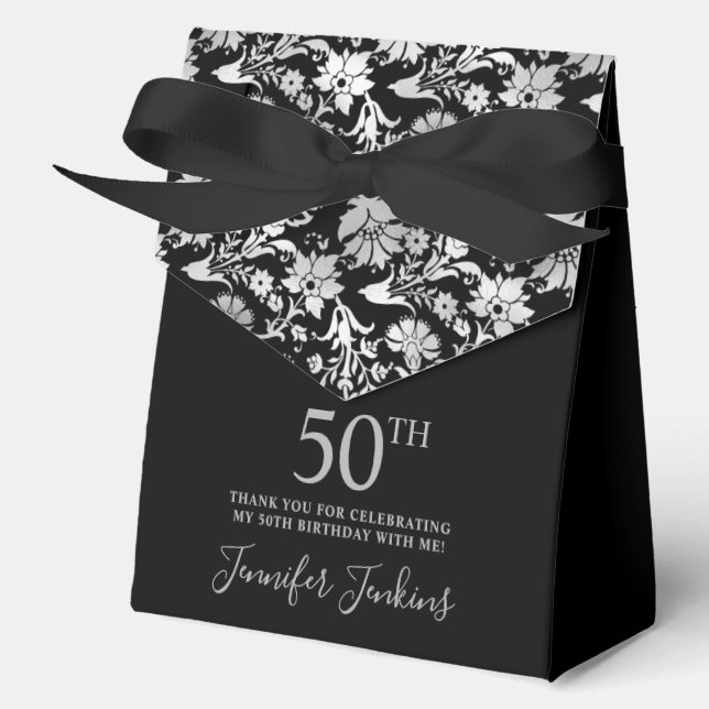 Caja Para Regalos 50th Birthday Silver Floral Thank You  (Anverso)