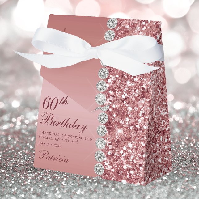 Caja Para Regalos 60º Cumpleaños Elegante Rosa Dorado (Subido por el creador)