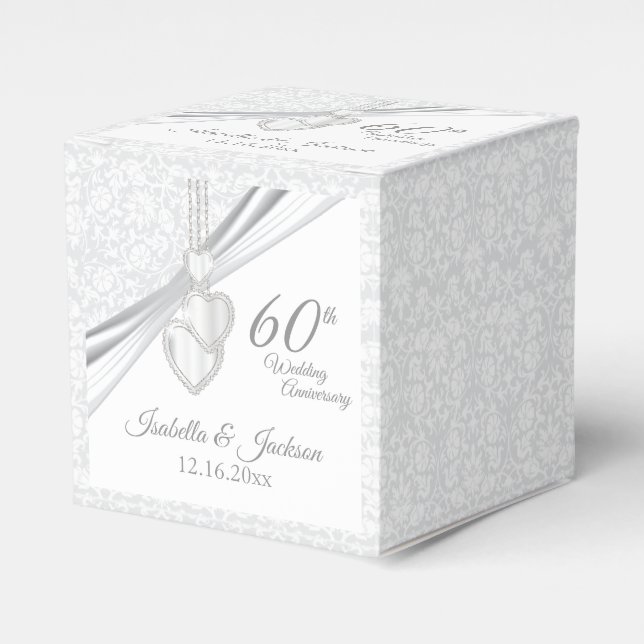 Caja Para Regalos 60° aniversario de Boda de diamantes en blanco (Costado Anverso)