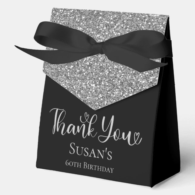 Caja Para Regalos 60th Birthday Silver Glitter Thank You (Anverso)