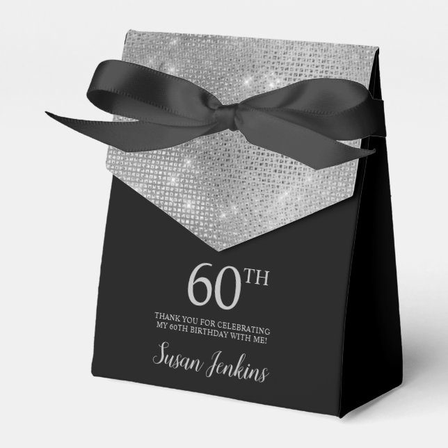 Caja Para Regalos 60th Birthday Silver Thank You Favor Box (Front Side)