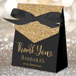 Caja Para Regalos 70.º cumpleaños Purpurina de oro negro gracias