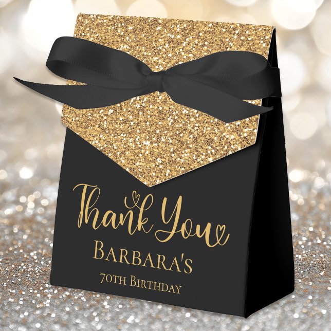 Caja Para Regalos 70.º cumpleaños Purpurina de oro negro gracias (Subido por el creador)