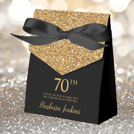 Caja Para Regalos 70.º cumpleaños Purpurina de oro negro gracias