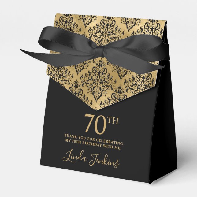 Caja Para Regalos 70th Birthday Gold Damask Thank You (Front Side)