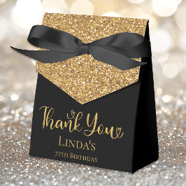 Caja Para Regalos 75.º cumpleaños Purpurina de oro negro gracias