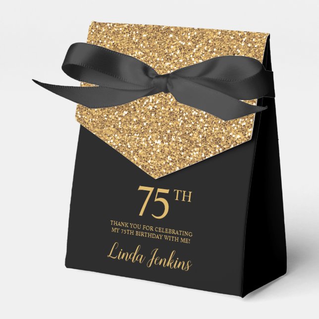 Caja Para Regalos 75th Birthday Black Gold Glitter Thank You (Front Side)