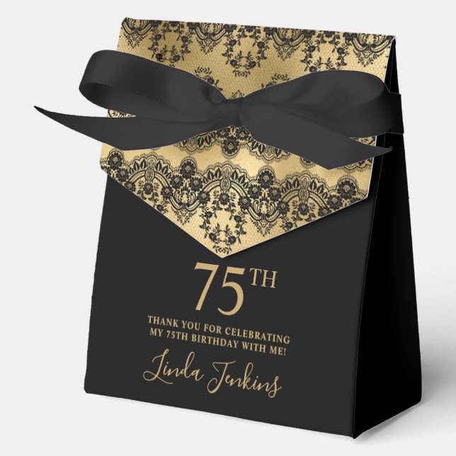 Caja Para Regalos 75th Birthday Elegant Gold Lace Thank You (Anverso)